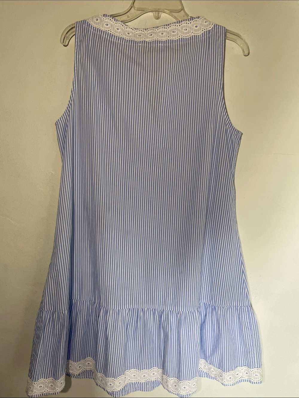 Sail to Sable Coastal Blue & White Striped Ruffle Hem Dress L - Picture 5 of 8